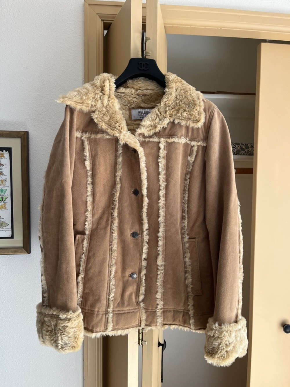 Wilsons Leather Tan Faux Shearling Trim Teddy Jacket
